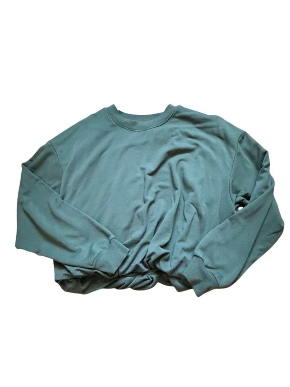 MPG Elastic Waisted Cropped Crew Neck Sweatshirt-Green-L-GUC